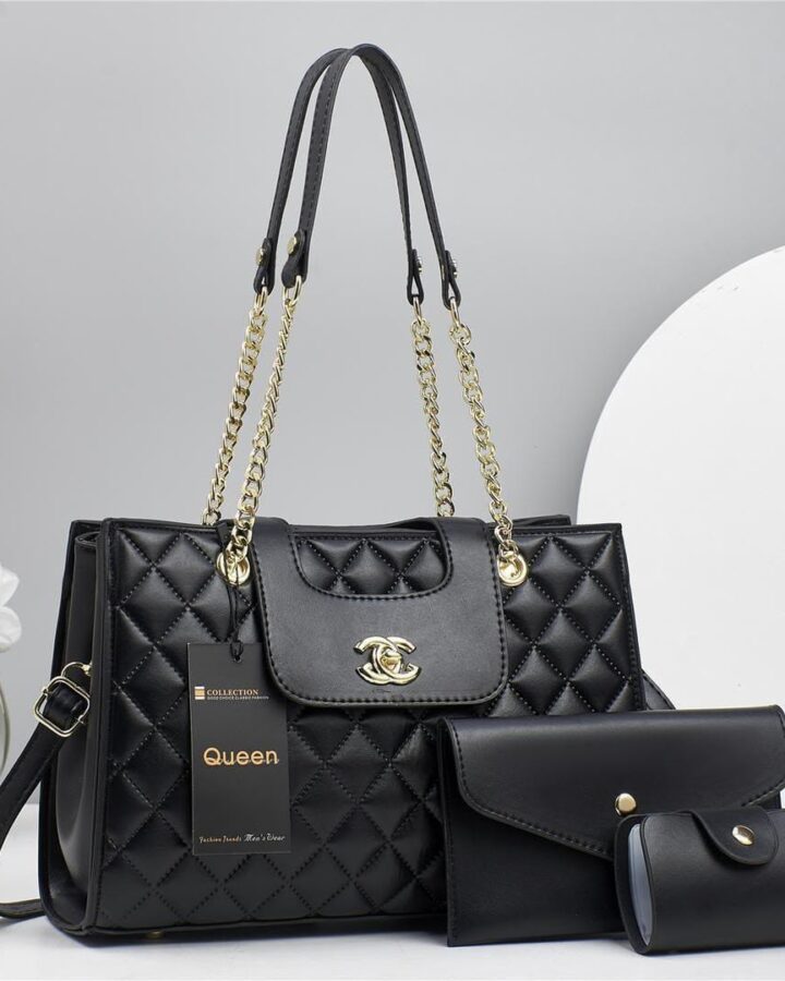 Black Quilted Three-Piece Handbag Set - ladies handbags in Nairobi