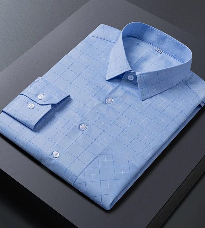 Blue check men's shirt with classic collar, available from Trina Shoppy Nairobi