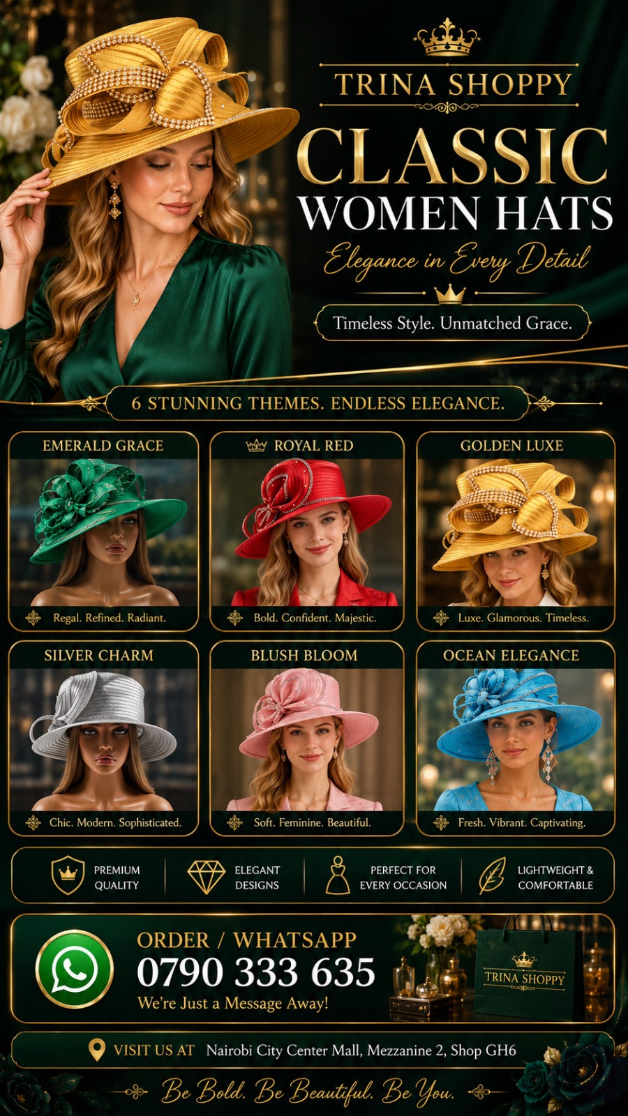 Classic women's occasion hats available from Trina Shoppy Nairobi