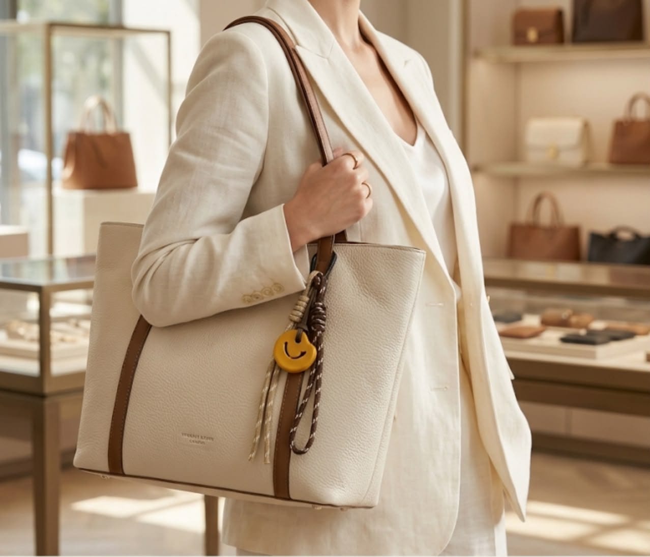 Cream and Brown Luxe Tote Bag - ladies handbags in Nairobi