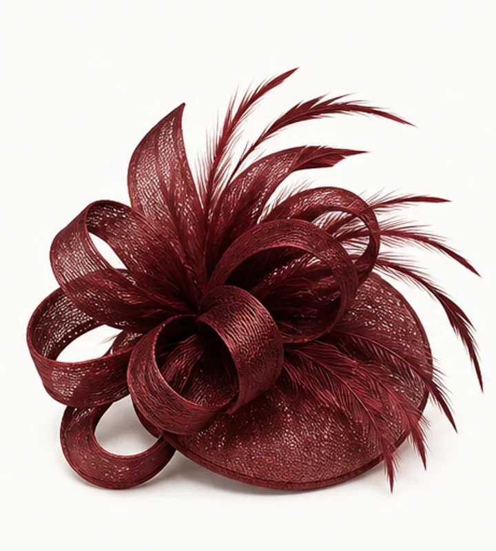 Sculptural Burgundy Sinamay Fascinator - wedding and church fascinators in Nairobi