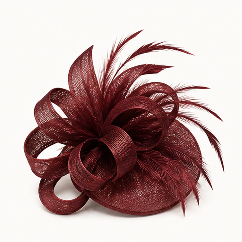Sculptural Burgundy Sinamay Fascinator - wedding and church fascinators in Nairobi