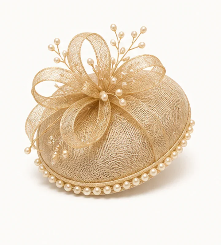 Champagne Pearl-Trim Fascinator - wedding and church fascinators in Nairobi