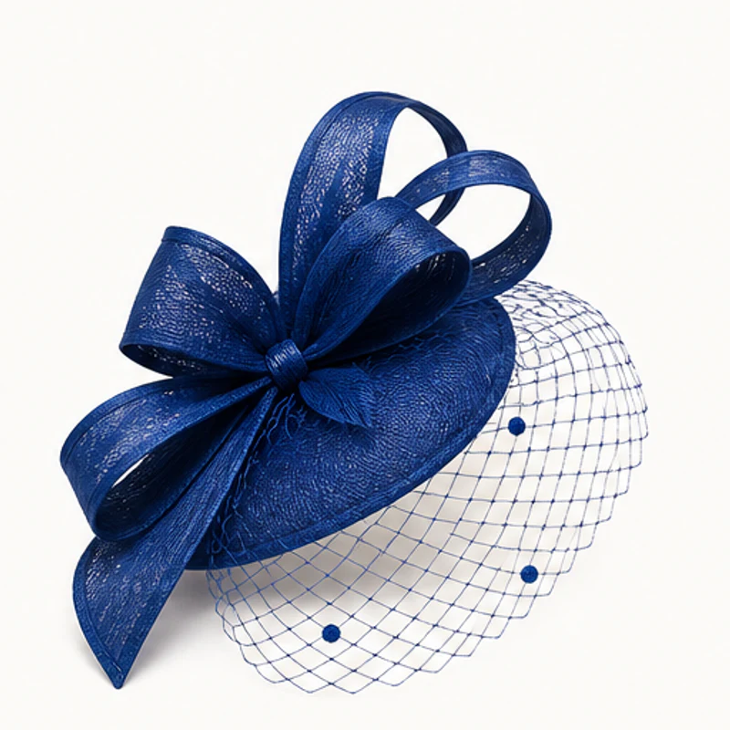 Royal Blue Bow & Veil Fascinator - wedding and church fascinators in Nairobi