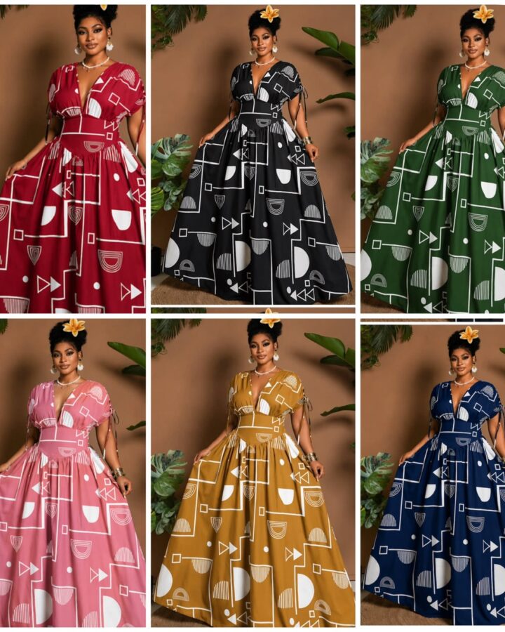 Geometric Print Maxi Dress – Assorted Colours - fashion and occasion accessories in Nairobi