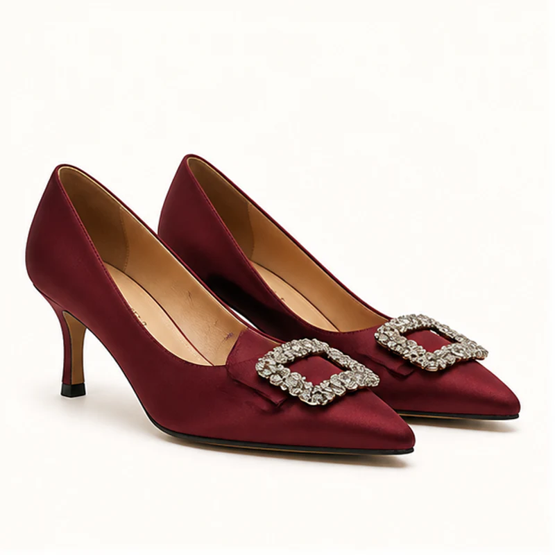 Burgundy Crystal-Buckle Occasion Pumps - formal and occasion shoes in Nairobi