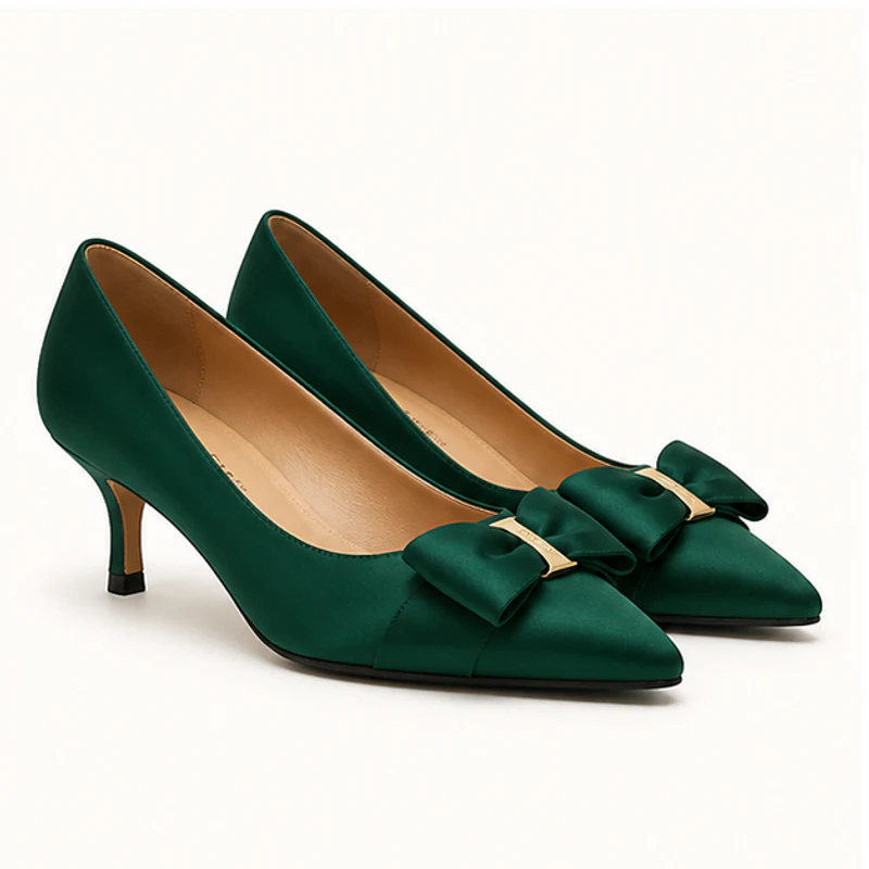 Emerald Bow Kitten-Heel Pumps - formal and occasion shoes in Nairobi