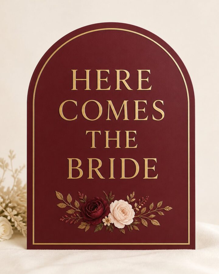 Burgundy Arch Bride Placard - Here Comes the Bride and Groom placards in Nairobi