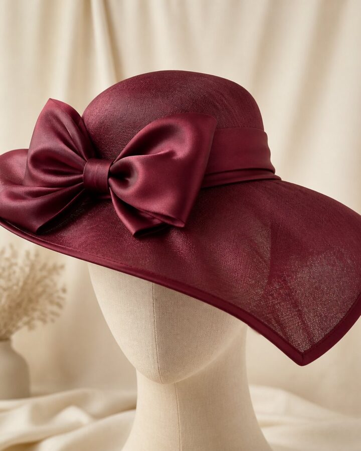 Burgundy Bow Wide-Brim Hat - church and wedding hats in Nairobi