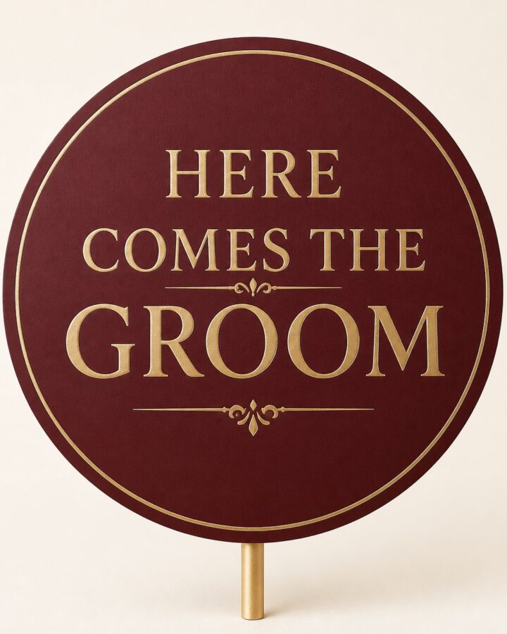 Burgundy Round Groom Placard - Here Comes the Bride and Groom placards in Nairobi