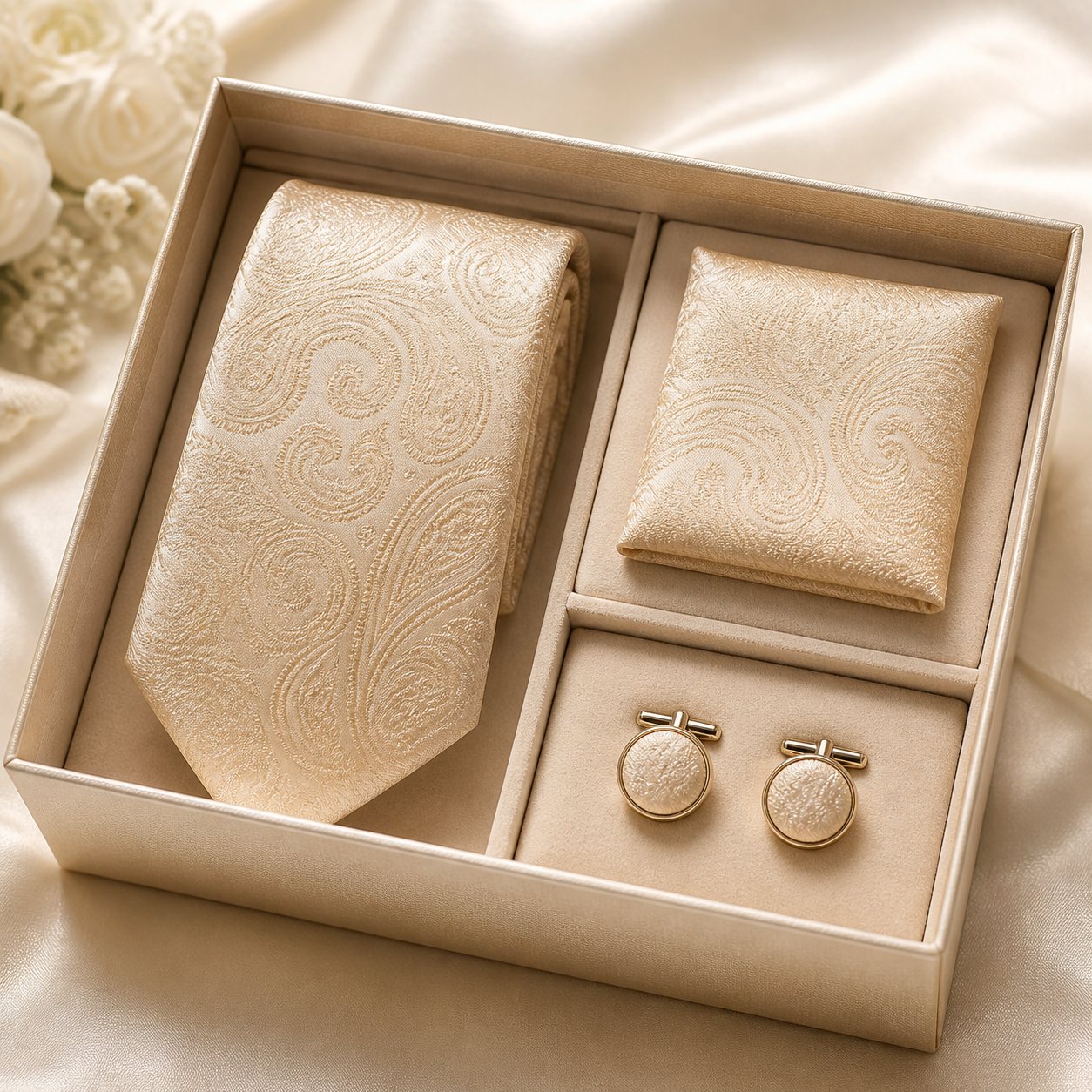 Champagne Paisley Wedding Tie Set - wedding ties and pocket squares in Nairobi
