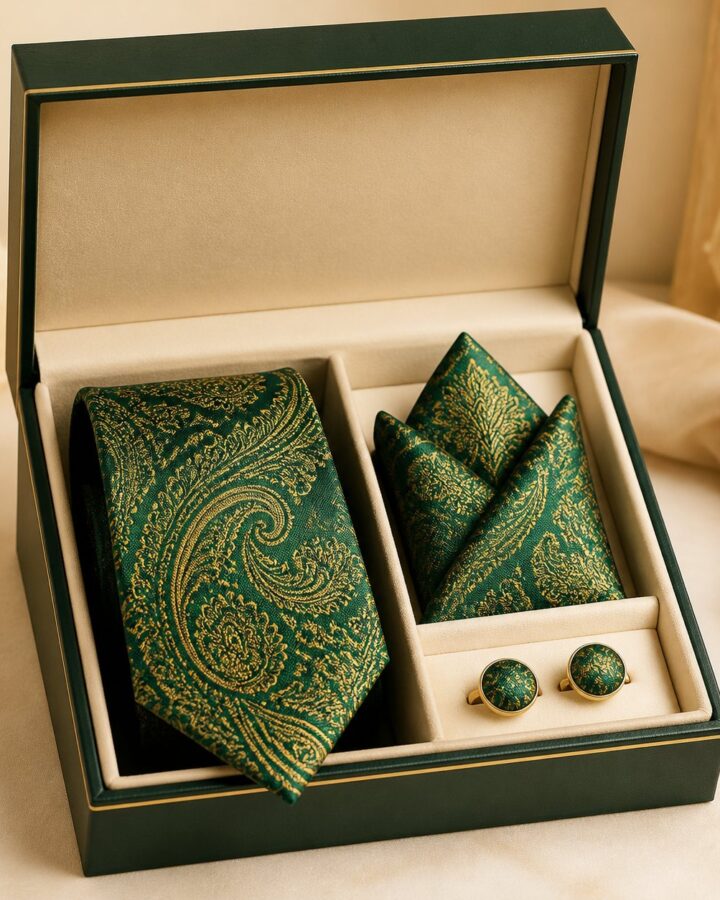 Emerald Gold Wedding Tie Set - wedding ties and pocket squares in Nairobi