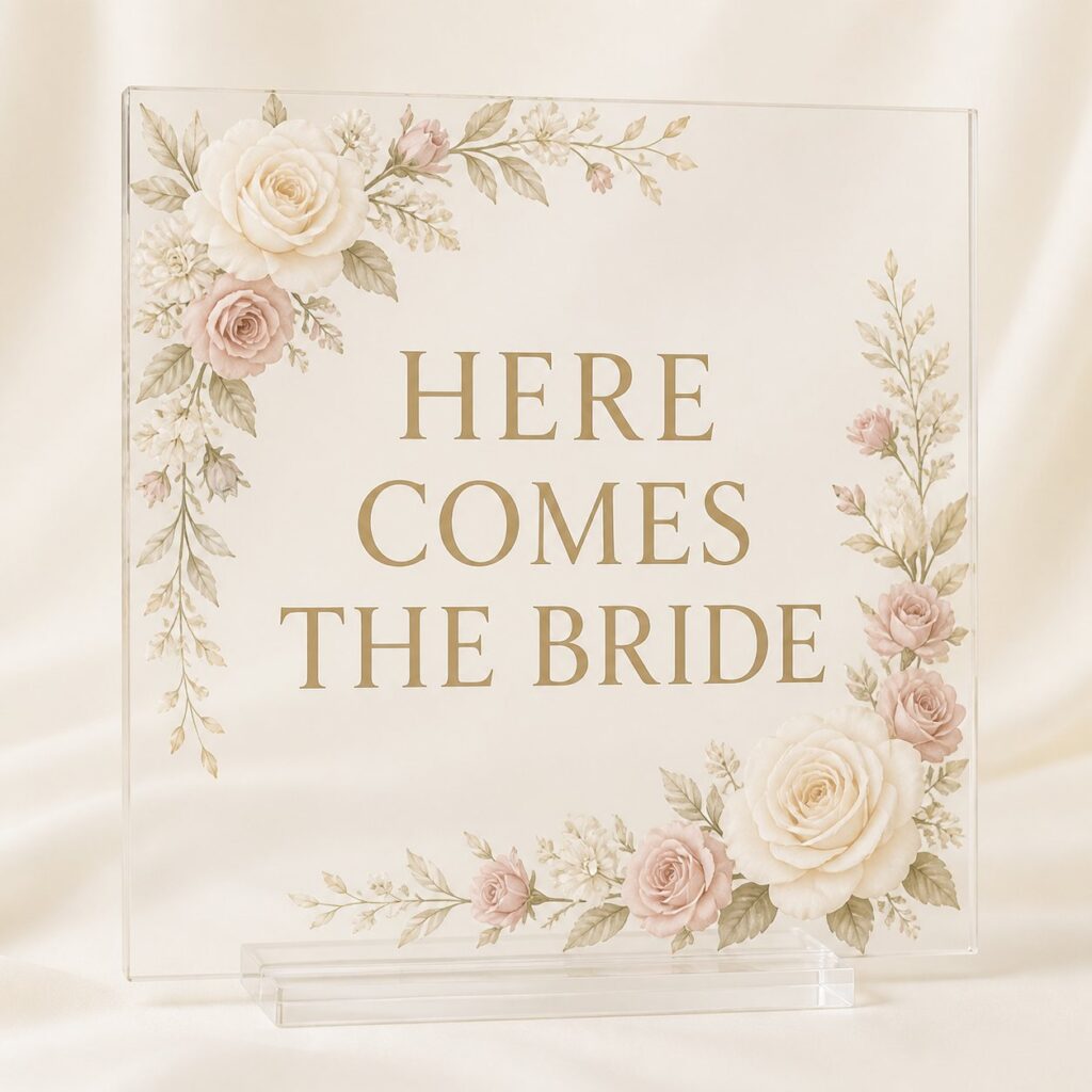 Floral Acrylic Bride Placard - Here Comes the Bride and Groom placards in Nairobi