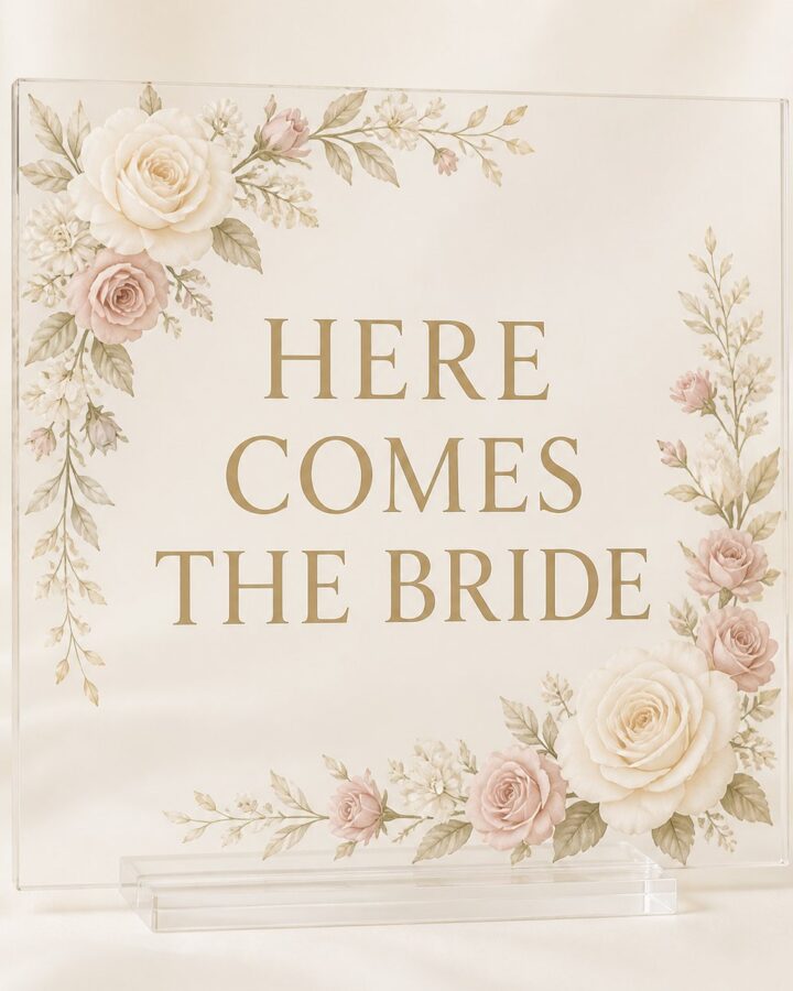 Floral Acrylic Bride Placard - Here Comes the Bride and Groom placards in Nairobi