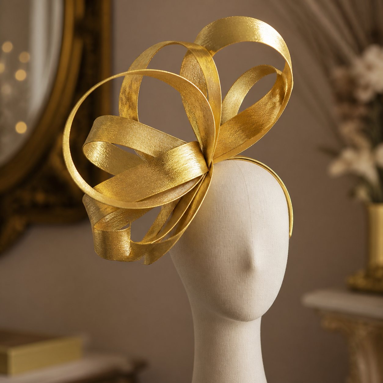 Golden Sculptural Statement Fascinator - wedding and church fascinators in Nairobi