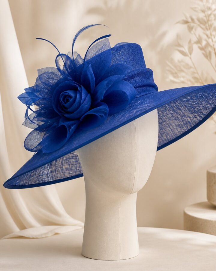 Royal Blue Floral Wide-Brim Hat - church and wedding hats in Nairobi