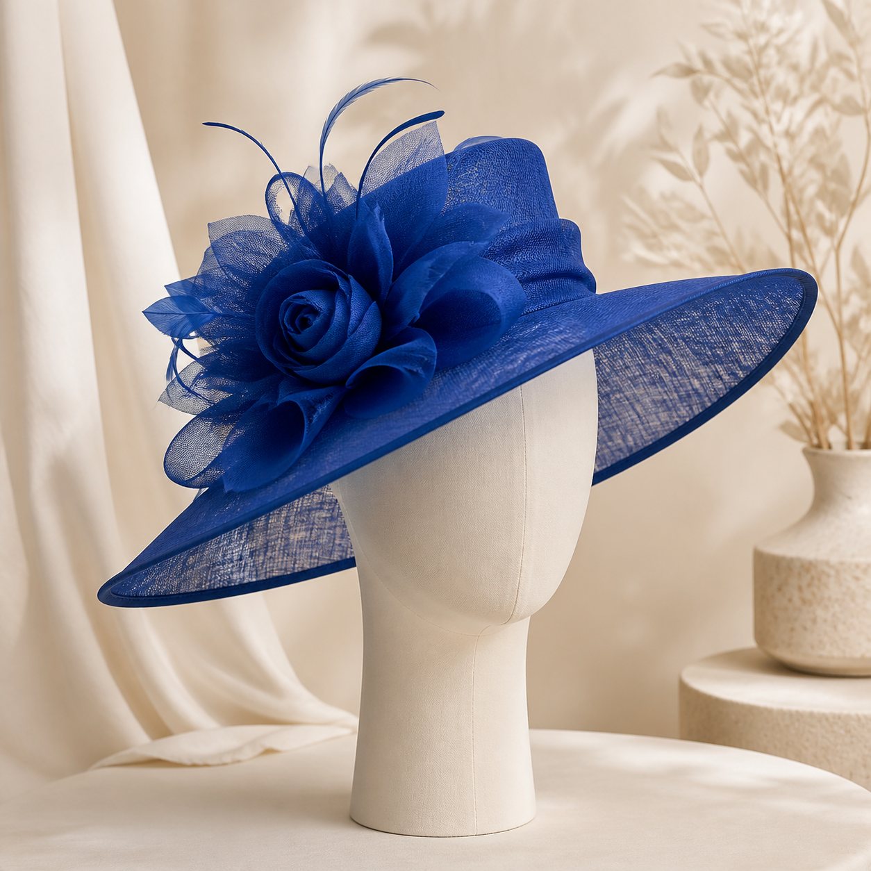 Royal Blue Floral Wide-Brim Hat - church and wedding hats in Nairobi
