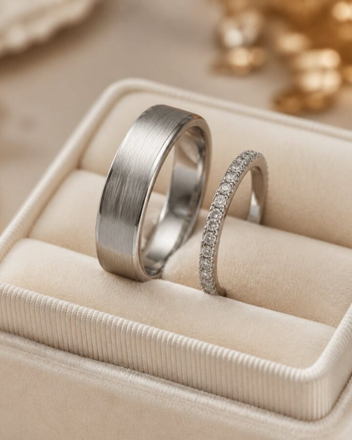 Silver Pave Wedding Ring Pair - wedding rings in Nairobi