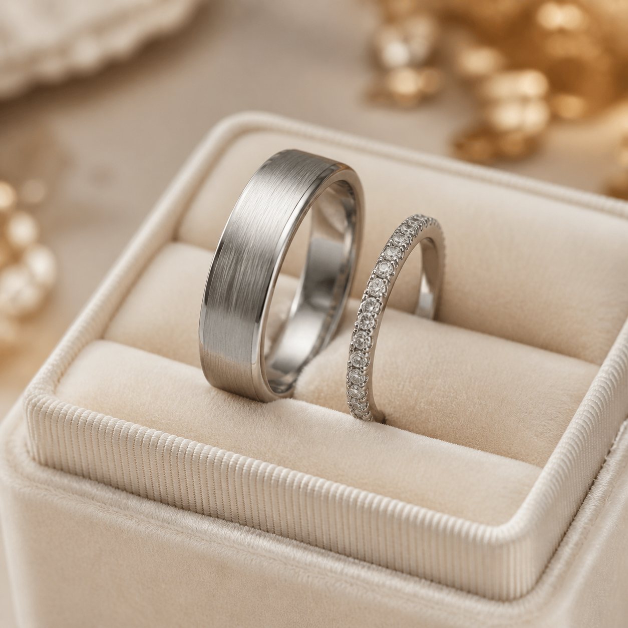 Silver Pave Wedding Ring Pair - wedding rings in Nairobi