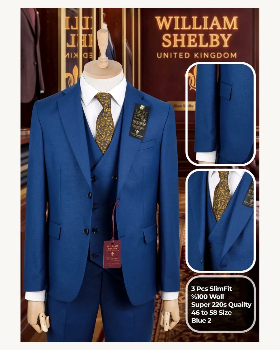 William Shelby Blue Slim Fit 3 Piece Suit - men's suits in Nairobi