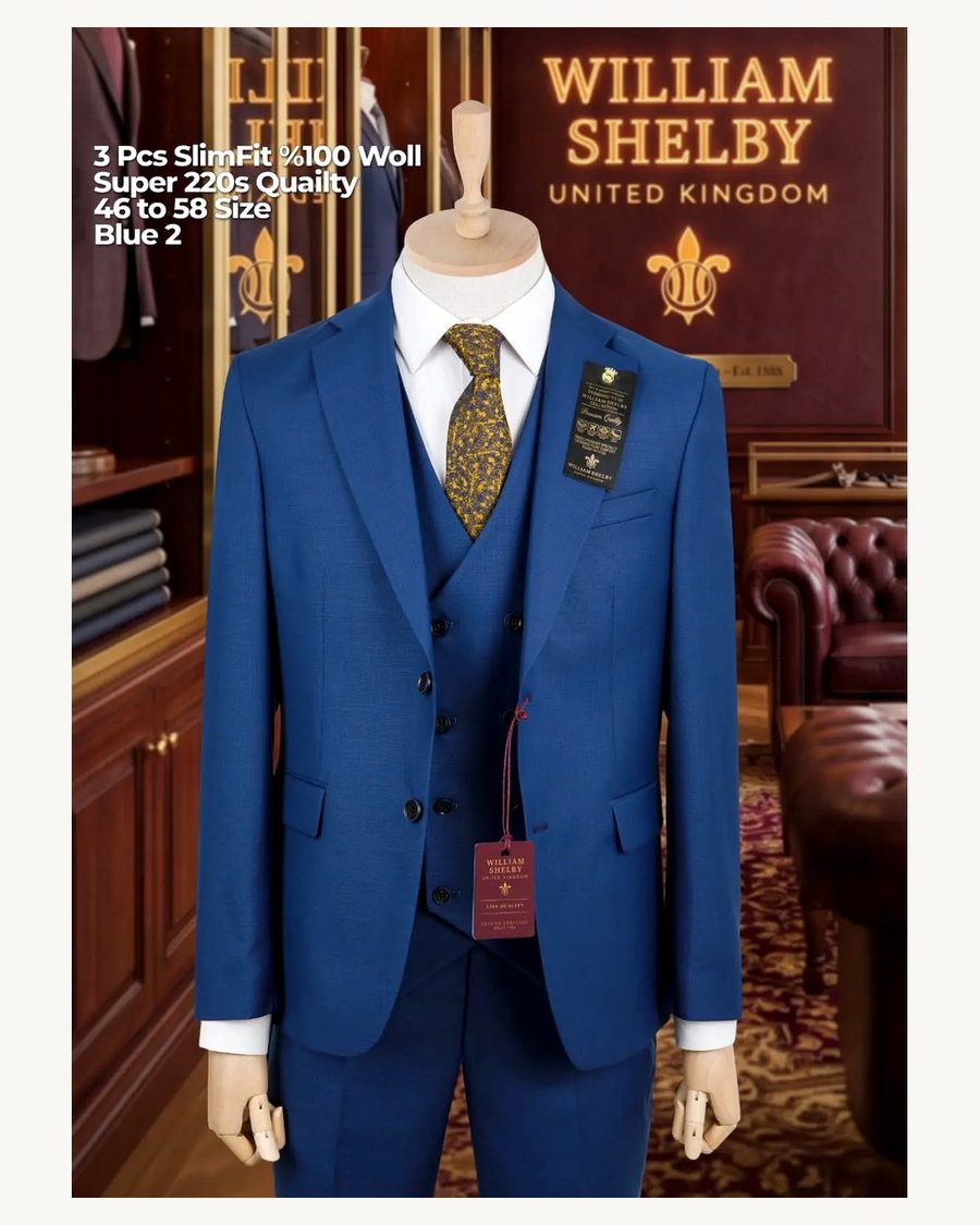 William Shelby Royal Blue Slim Fit 3 Piece Suit - men's suits in Nairobi