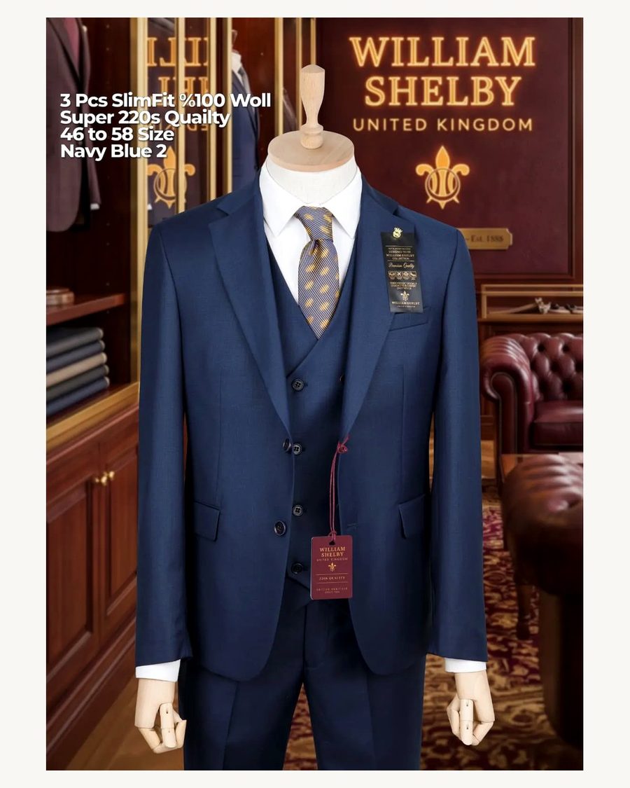 William Shelby Navy Blue Slim Fit 3 Piece Suit - men's suits in Nairobi