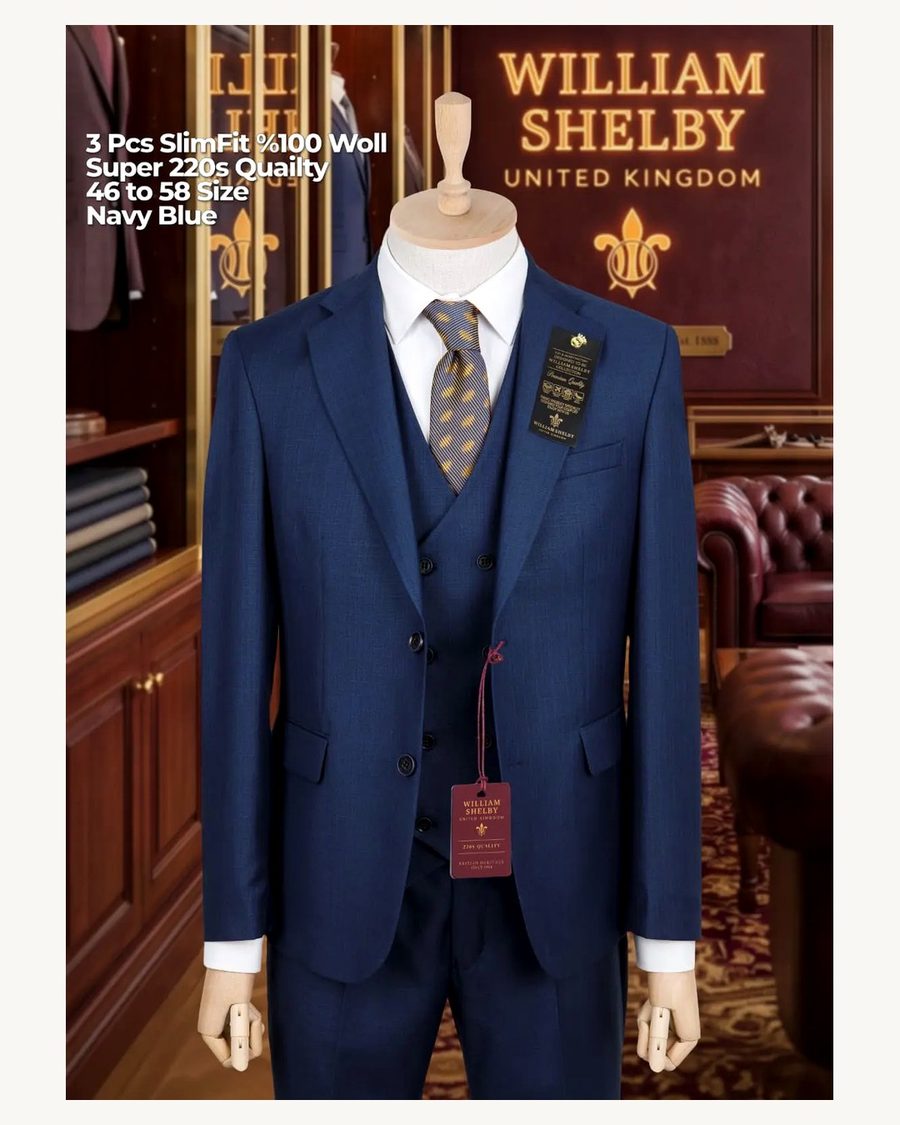 William Shelby Deep Navy Slim Fit 3 Piece Suit - men's suits in Nairobi