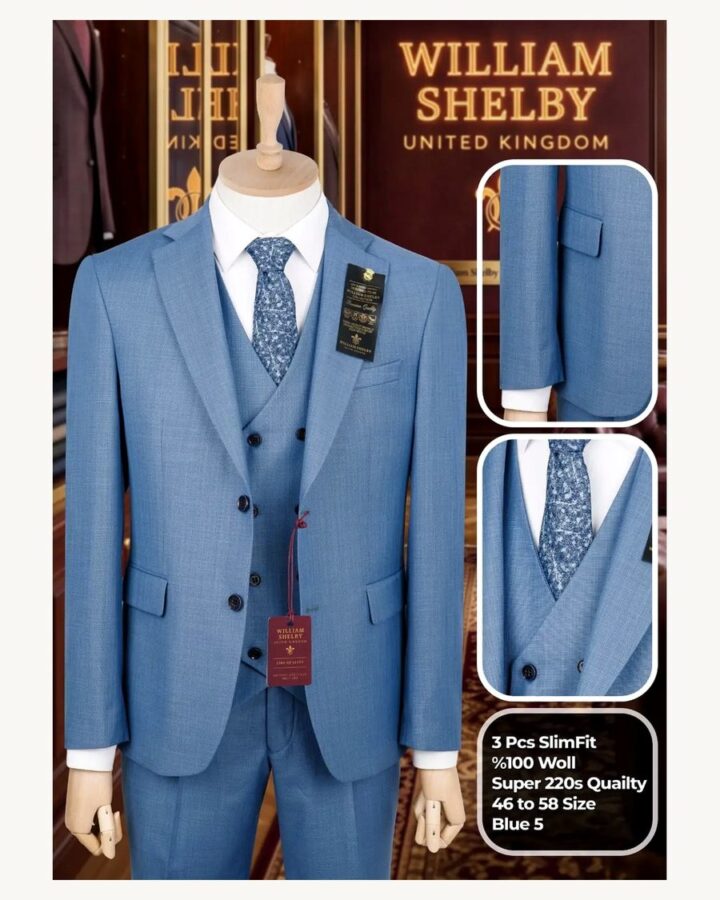 William Shelby Powder Blue Slim Fit 3 Piece Suit - men's suits in Nairobi