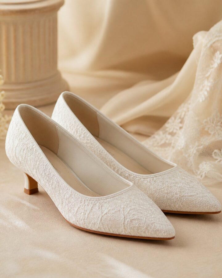 White Lace Bridal Low Heels - fashion and occasion accessories in Nairobi