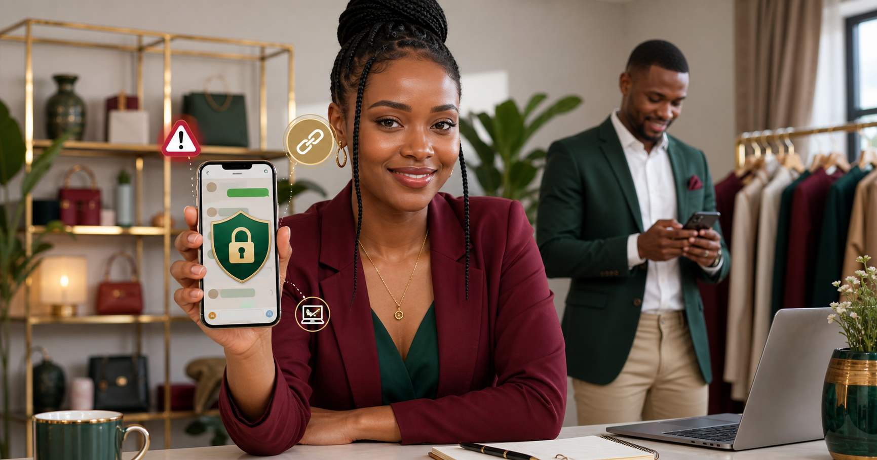 Kenyan online seller protecting her WhatsApp account with security settings